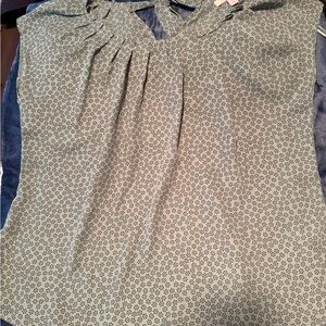 LC Lauren Conrad Sage Green Micro-Print Sleeveless Pleat Front Top